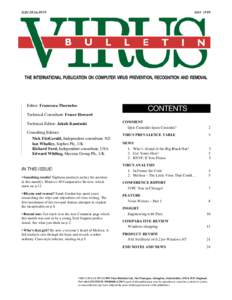 ISSNMAY 1999 THE INTERNATIONAL PUBLICATION ON COMPUTER VIRUS PREVENTION, RECOGNITION AND REMOVAL