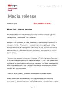 A division of Westpac Banking Corporation ABN[removed]Media release Strict Embargo 10:30am  21 January 2015