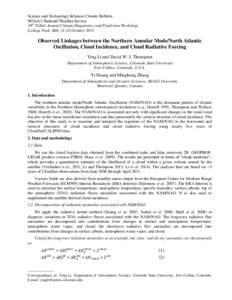 Science and Technology Infusion Climate Bulletin NOAA’s National Weather Service 38th NOAA Annual Climate Diagnostics and Prediction Workshop College Park, MD, 21-24 October[removed]Observed Linkages between the Northern