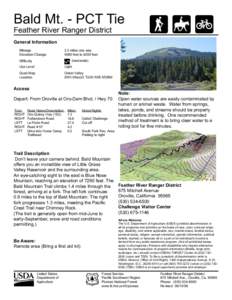 Bald Mt. - PCT Tie Feather River Ranger District General Information Mileage Elevation Change