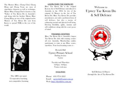 The Masters Rhee, Chong Chul, Chong Hyup and Chong Yoon are men of superlative character as well as technique. Master Rhee Chong Chul is known as the “Father of Tae Kwon Do in Australia”, and along with his brother M