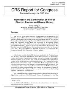 Nomination and Confirmation of the FBI Director: Process and Recent History