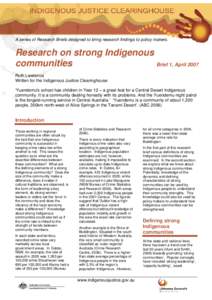 Research on strong Indigenous communities