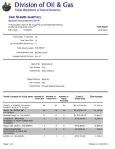 Sale Results Summary Beaufort Sea Areawide 2011W ** These numbers represent the acreage that was deemed leasable following the title and survey review process ** Date of Sale: