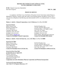 BEFORE THE UNITED STATES JUDICIAL PANEL ON MULTIDISTRICT LITIGATION IN RE: Chemed Corporation Shareholder Derivation Litigation  MDL No. 2000