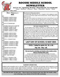 ROCORI MIDDLE SCHOOL NEWSLETTER 534 N. 5th Ave. Cold Spring, MN 56320 – PH:[removed] – Fax: [removed]