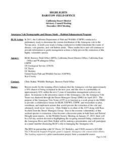 HIGHLIGHTS BARSTOW FIELD OFFICE California Desert District Advisory Council Meeting December 2014 Meeting