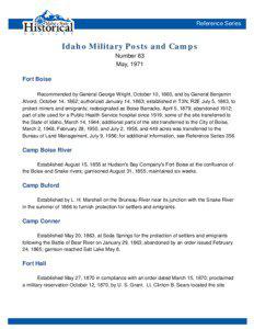 Reference Series  Idaho Military Posts and Camps