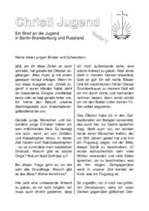 Christi Jugend Ein Brief an die Jugend in Berlin-Brandenburg und Russland