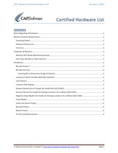 CAP Software Certified Hardware List  January 1, 2015 Certified Hardware List CONTENTS