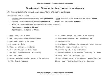 Word order in affirmative sentences