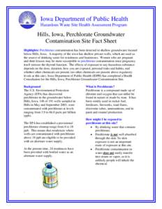 Perchlorate Groundwater Contamination Fact Sheet for Hills, Iowa