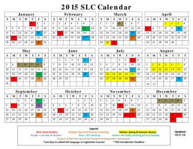 2015 SLC Calendar January S M