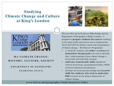 Studying Climate Change: History, Culture, Society at King’s London