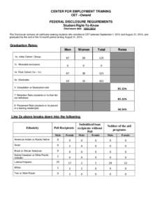 CENTER FOR EMPLOYMENT TRAINING CET –Oxnard FEDERAL DISCLOSURE REQUIREMENTS Student-Right-To-Know Disclosure date[removed]This Disclosure contains all certificate seeking students who enrolled at CET between Septembe