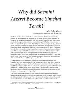 Why did Shemini Atzeret Become Simchat Torah?