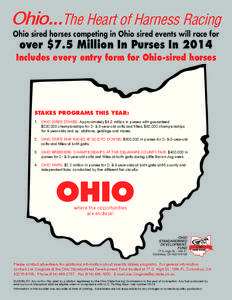 Ohio...The Heart of Harness Racing Ohio sired horses competing in Ohio sired events will race for over $7.5 Million In Purses In[removed]Includes every entry form for Ohio-sired horses