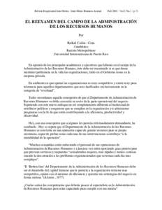 Revista Empresarial Inter Metro / Inter Metro Business Journal  FallVol.1 No.1 / p.71 EL REEXAMEN DEL CAMPO DE LA ADMINISTRACIÓN DE LOS RECURSOS HUMANOS