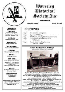 Waverley Historical Society Inc NEWSLETTER October 2009 WAVERLEY