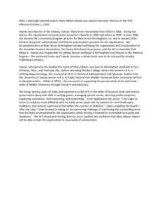 After a thorough national search, Mary Allison Haynie was named Executive Director of the AFA, effective October 1, 2010. Haynie was director of the Ottawa, Kansas, Main Street Association from 2003 to[removed]During her t