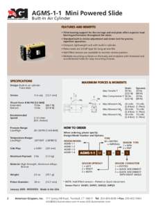 AGMS-1-1 Mini Powered Slide Built-In Air Cylinder FEATURES AND BENEFITS • T-Slot bearing support for the carriage and end plate offers superior load bearing performance throughout the stoke.