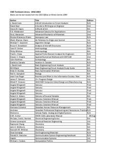 CSES Textbook Library[removed]Books can be borrowed from the CSES Office at Minto Centre 2090 Author J. David Irwin David Beer Henry M. Sayre