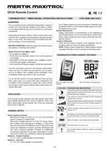 R  GV34 Remote Control THERMOSTATIC / TIMER MODEL OPERATING INSTRUCTIONS 	 WARNING