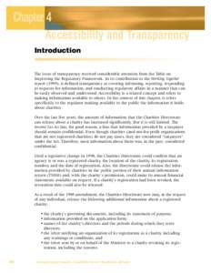 Chapter 4 Accessibility and Transparency Introduction The issue of transparency received considerable attention from the Table on Improving the Regulatory Framework. In its contribution to the Working Together