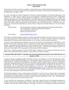 January 2015 Invitation For Bid IFB SDA523 This document constitutes a request for competitive, sealed proposals from qualified individuals and organizations to perform services in accordance with the terms and condition