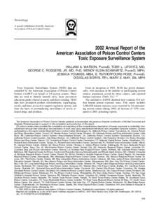 Toxicology A special contribution from the American Association of Poison Control Centers[removed]Annual Report of the American Association of Poison Control Centers