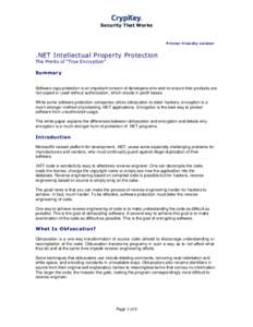 Security That Works  Printer friendly version .NET Intellectual Property Protection The Merits of “True Encryption”