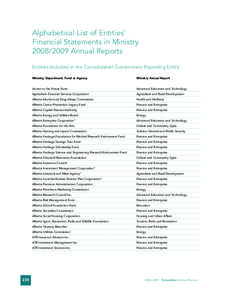 Alphabetical List of Entities’ Financial Statements in Ministry[removed]Annual Reports Entities Included in the Consolidated Government Reporting Entity Ministry, Department, Fund or Agency