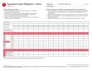 Celsius Refrigerator Temperature Log for Vaccines