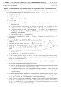 MATHEMATIK-WETTBEWERBDES LANDES HESSEN  2. RUNDE AUFGABENGRUPPE A