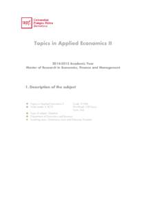 Topics in Applied Economics II[removed]Academic Year 20 Master of Research in Economics, Finance and Management