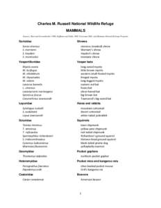 Charles M. Russell National Wildlife Refuge MAMMALS Sources: Burt and Grossenheider 1980, Hoffman and Pattie 1968, Foresman 2001, and Montana Natural Heritage Program. Soricidae