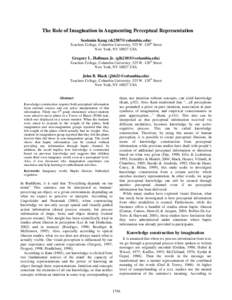 The Role of Imagination in Augmenting Perceptual Representation Seokmin Kang ([removed]) Teachers College, Columbia University, 525 W. 120th Street New York, NY[removed]USA  Gregory L. Hallman Jr. (glh2103@columb