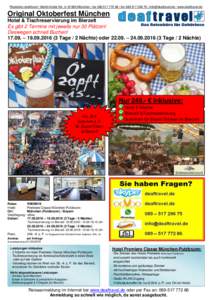 Reisebüro deaftravel / Martin-Kollar-StrMünchen / fax / fon /  / www.deaftravel.de  Original Oktoberfest München Hotel & Tischreservierung im Bierzelt Es gib