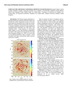 43rd Lunar and Planetary Science Conference[removed]pdf LIMITS ON THE ABUNDANCE AND BURIAL DEPTH OF LUNAR POLAR ICE. Richard C Elphic1, David A Paige2, Matthew A Siegler2, Ashwin R Vasavada3, Luis A Teodoro3, Vincen