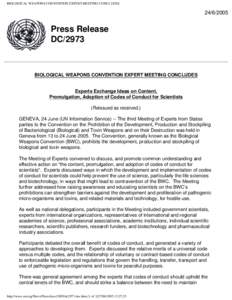 BIOLOGICAL WEAPONS CONVENTION EXPERT MEETING CONCLUDES