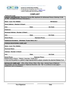 BUSINESS, CONSUMER SERVICES, AND HOUSING AGENCY • GOVERNOR EDMUND G. BROWN JR.  BOARD OF REGISTERED NURSING PO Box[removed], Sacramento, CA[removed]P[removed]F[removed] | www.rn.ca.gov Louise R. Bailey, M