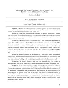 COUNTY COUNCIL OF BALTIMORE COUNTY, MARYLAND Legislative Session 2010, Legislative Day No. 16 Resolution No[removed]Mr. T. Bryan McIntire, Councilman