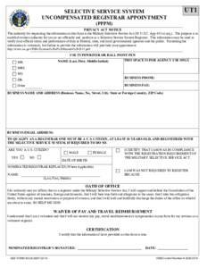 SELECTIVE SERVICE SYSTEM UNCOMPENSATED REGISTRAR APPOINTMENT UT1  (PPPM)