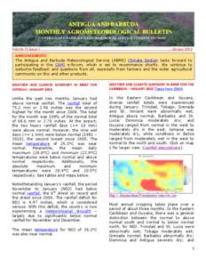 ANTIGUA AND BARBUDA MONTHLY AGROMETEOROLOGICAL BULLETIN ANTIGUA AND BARBUDA METEOROLOGICAL SERVICE CLIMATE SECTION Volume 13 Issue 1  __January 2013