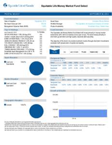 Equitable Life Money Market Fund Select  PIVOTAL SELECT SEPTEMBER 30, 2014