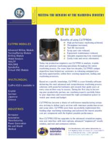 MEETING THE DEMANDS OF THE MACHINING INDUSTRY  CUTPRO Benefits of using CUTPRO®: CUTPRO MODULES Advanced Milling Module