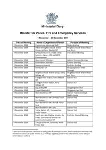 Minister diaries - Minister for Police, Fire and Emergency Services