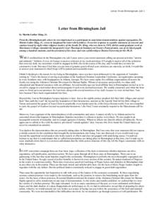 Nonviolence / United States / Anglican saints / Letter from Birmingham Jail / Southern Christian Leadership Conference / Civil Disobedience / Here I Stand / Birmingham campaign / William Glenn Terrell / Activism / Martin Luther King /  Jr. / Community organizing