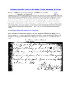 Southern Campaign American Revolution Pension Statements & Rosters Bounty Land Warrant information relating to Griffith Haynes VAS1454 Transcribed by Will Graves vsl[removed]