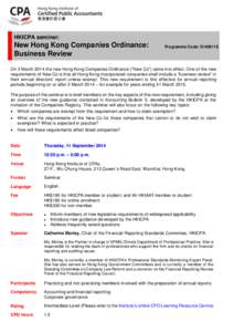 HKICPA seminar:  New Hong Kong Companies Ordinance: Business Review  Programme Code: S140911S